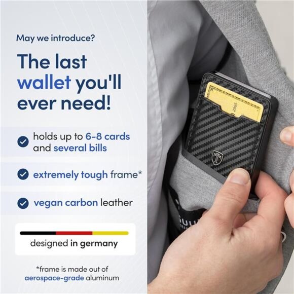 NEW Swype Slim Wallet for Men Metal RFID Blocking‎ Mens Wallet Card Case, Carbon - Picture 2 of 7